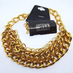 NWT Wide Gold Chain Collar Necklace with Velvet Ribbon Wrap by Uptown Cheapskate